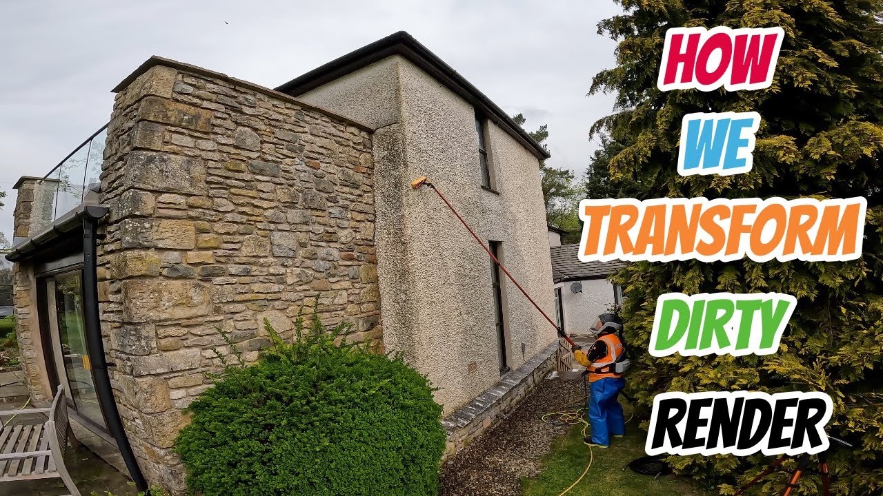 Clean rendered house wall after pressure washing