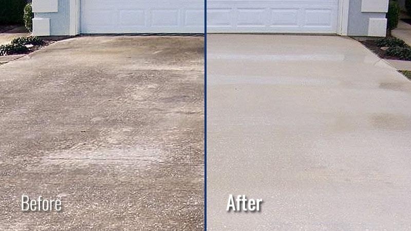 Before and after driveway pressure washing